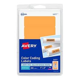 Avery - Laser Color Coding Labels, 1" x 3", Neon 5/Sheet, 40 Sheets/Pack (5477) - Orange
