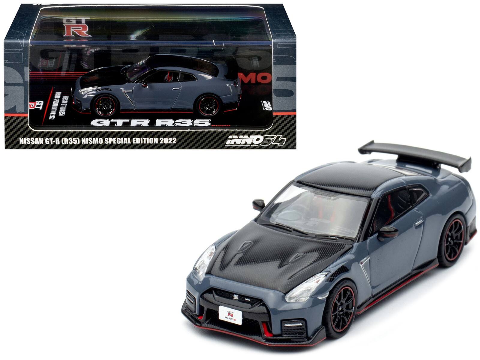 Inno Models - 2022 Nissan GT-R (R35) Nismo Special Edition RHD (Right Hand Drive) Stealth Top and Hood 1/64 - Gray with Carbon