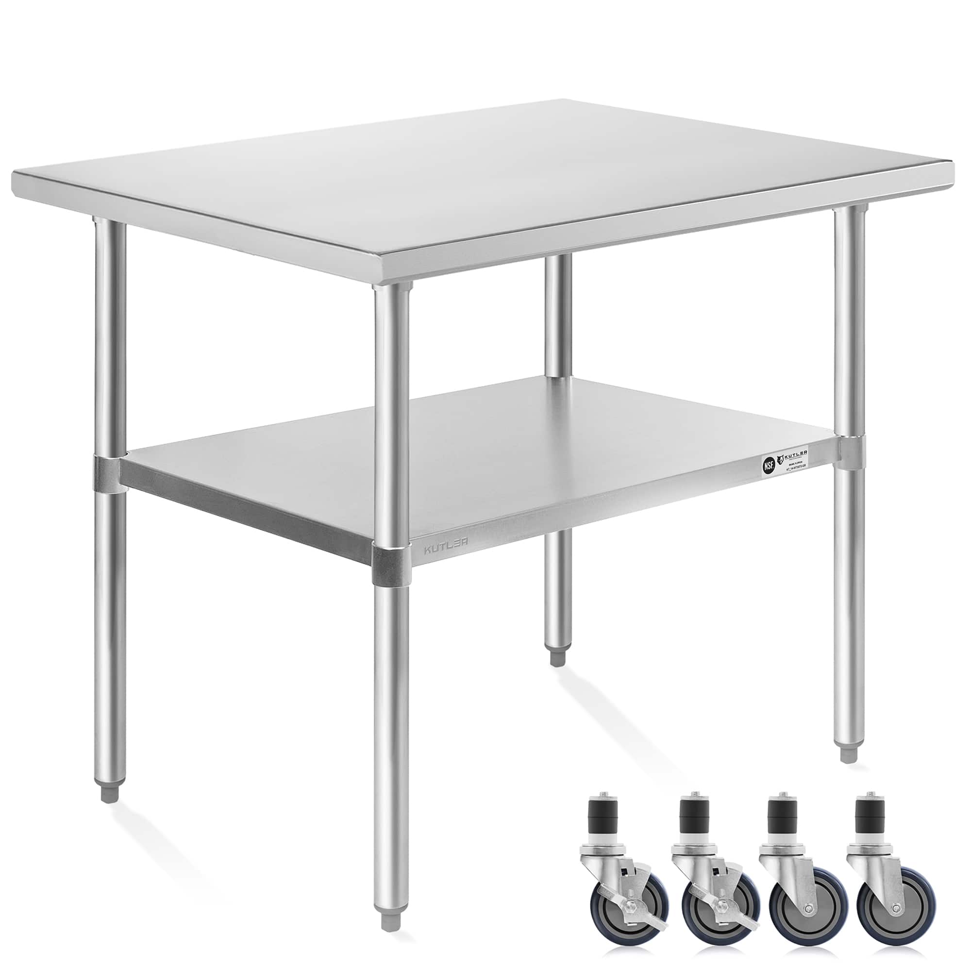 KUTLER - NSF Commercial Stainless Steel Prep and Work Table with Wheels - Silver