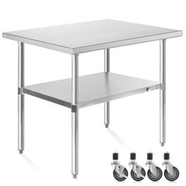 KUTLER - NSF Commercial Stainless Steel Prep and Work Table with Wheels - Silver
