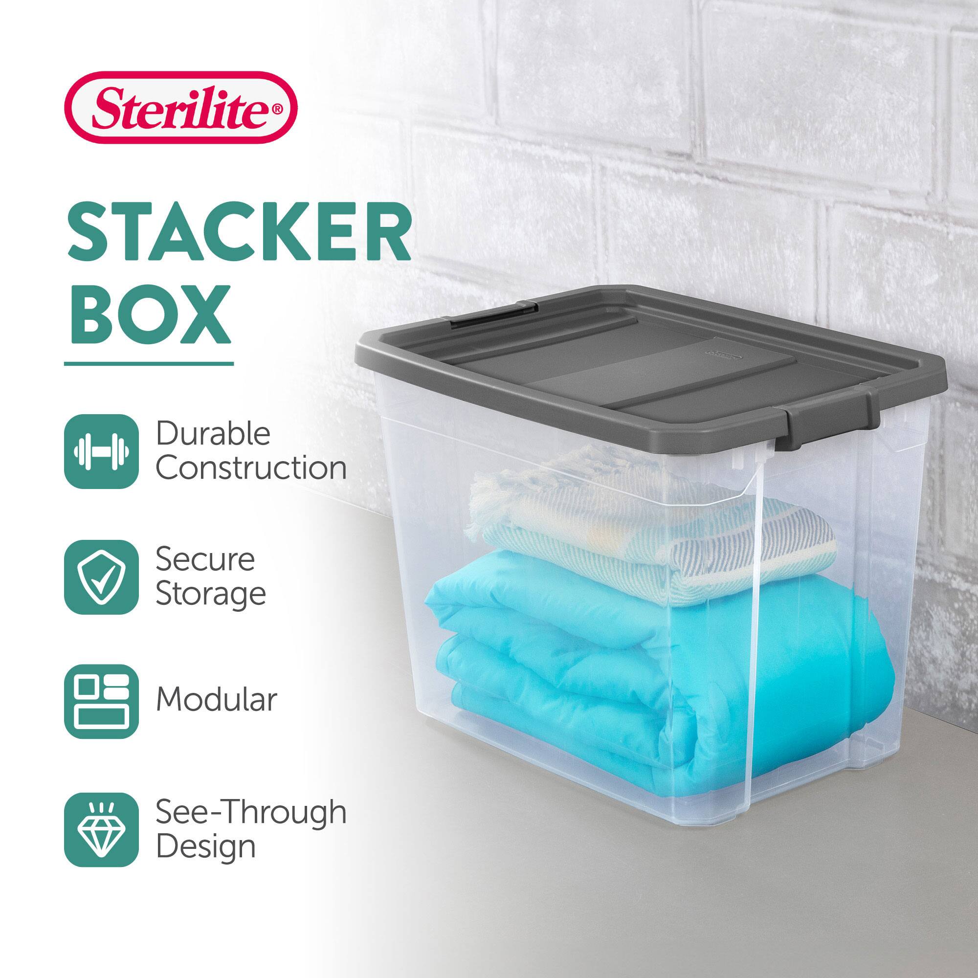 Sterilite® STACKER BOX

- Durable Construction
- Secure Storage
- Modular
- See-Through Design