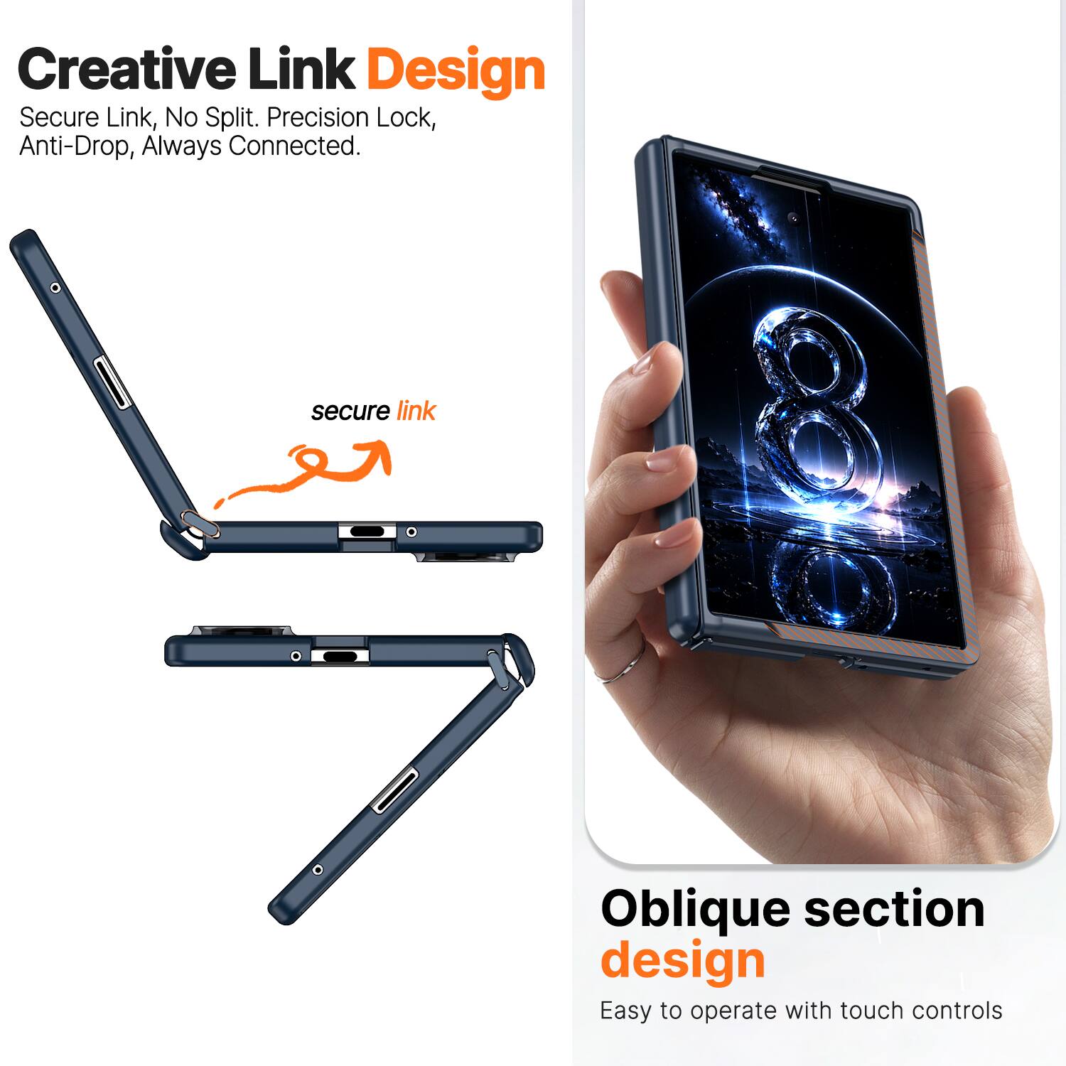 Creative Link Design  
Secure Link, No Split. Precision Lock, Anti-Drop, Always Connected.  

secure link  

2019  

Oblique section design  
Easy to operate with touch controls