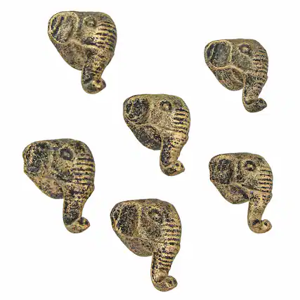 Front. Zeckos - Antique Gold Finish Cast Iron Elephant Head Cabinet Knob Drawer Pulls Set of 6 - Gold.