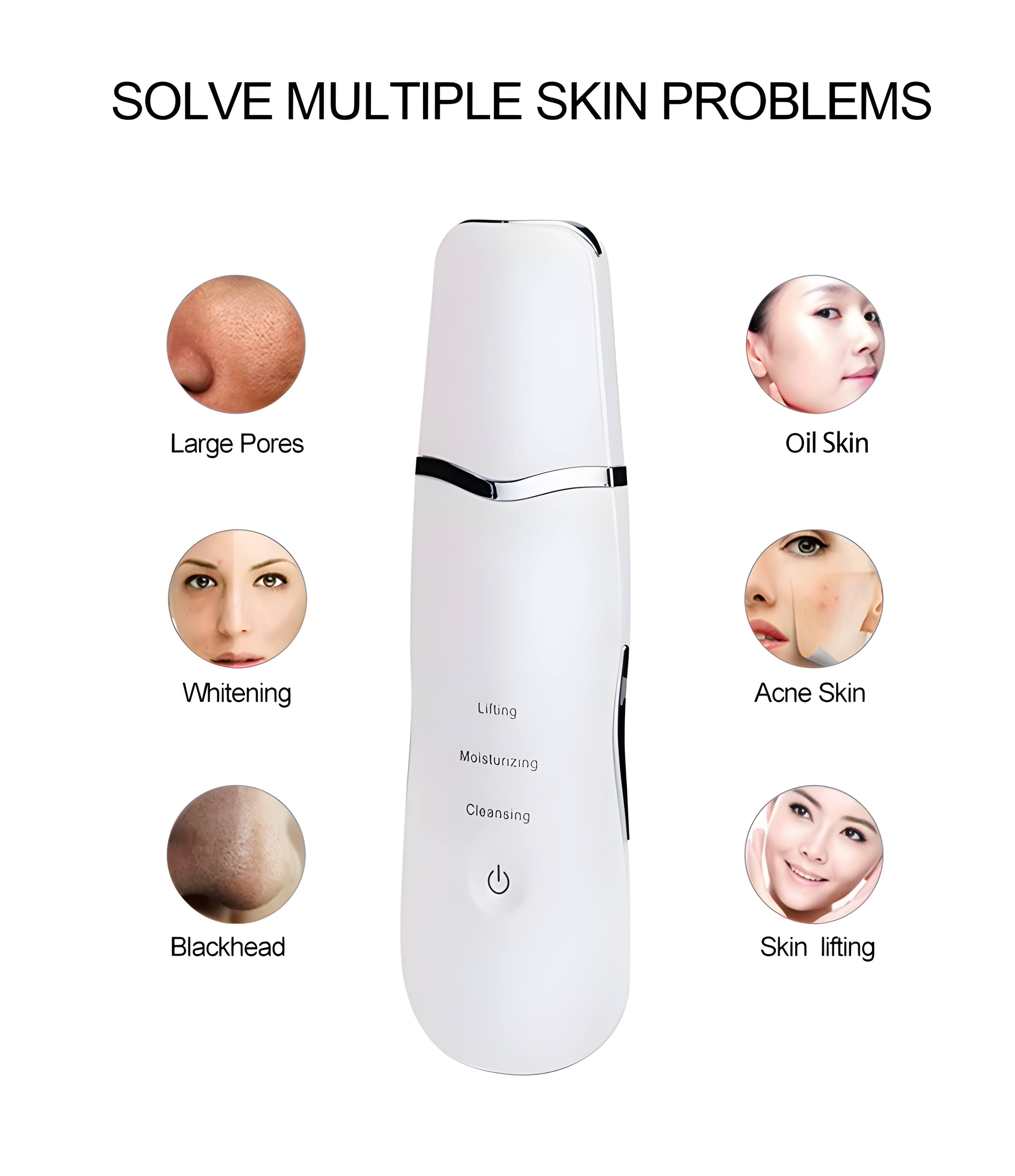 SOLVE MULTIPLE SKIN PROBLEMS

- Large Pores
- Oil Skin
- Whitening
- Acne Skin
- Blackhead
- Skin lifting

Features:
- Lifting
- Moisturizing
- Cleansing