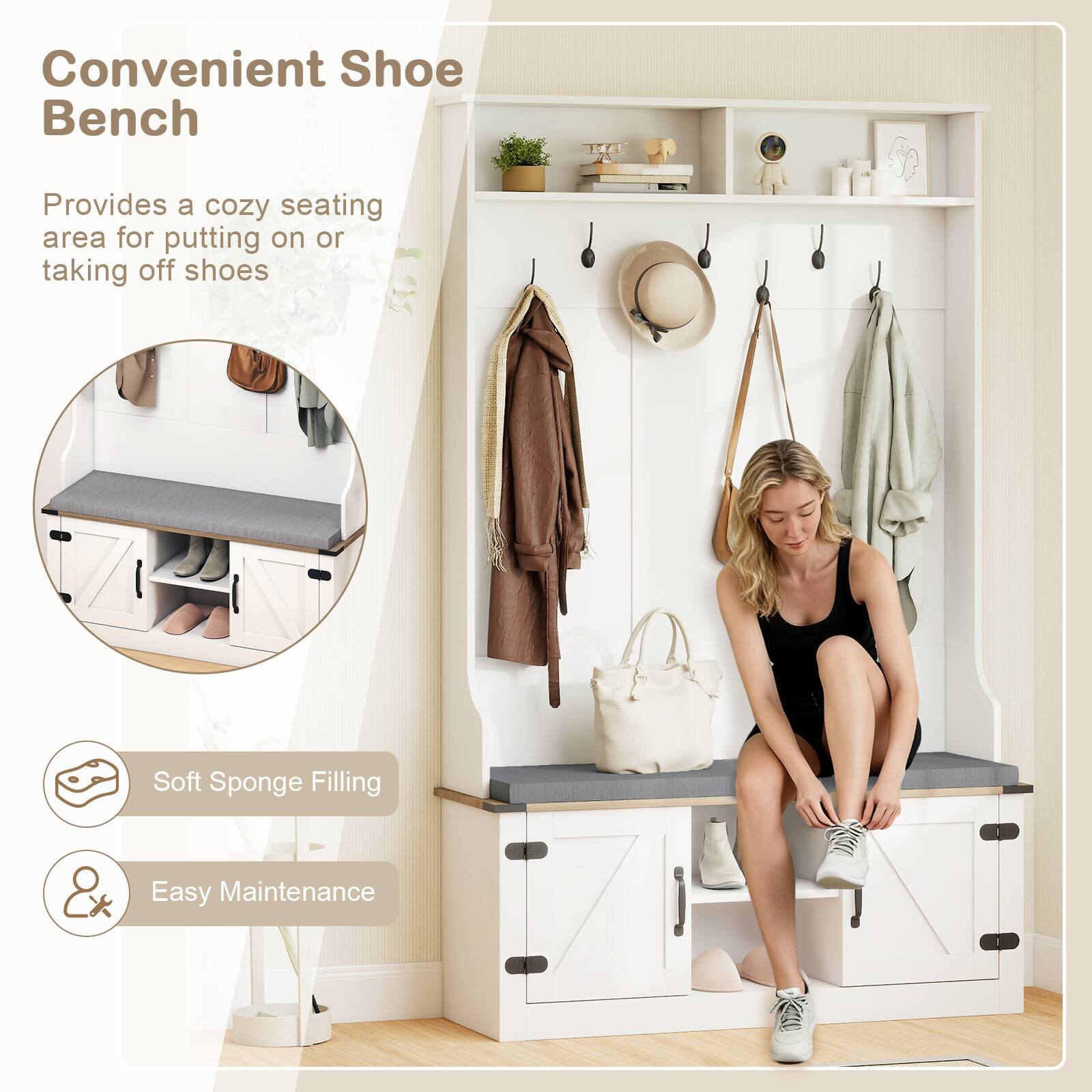 Convenient Shoe Bench

Provides a cozy seating area for putting on or taking off shoes

- Soft Sponge Filling
- Easy Maintenance