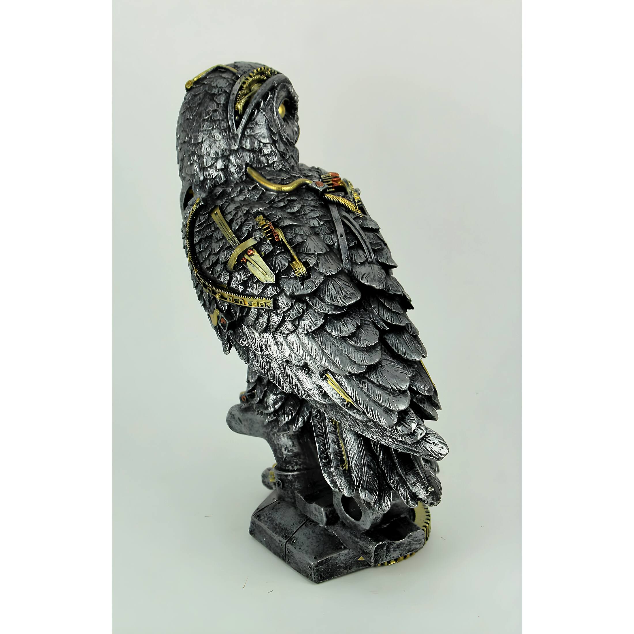 Alt View 2. Everspring Import Co. - Metallic Silver and Gold Gothic Steampunk Owl Statue - Silver.