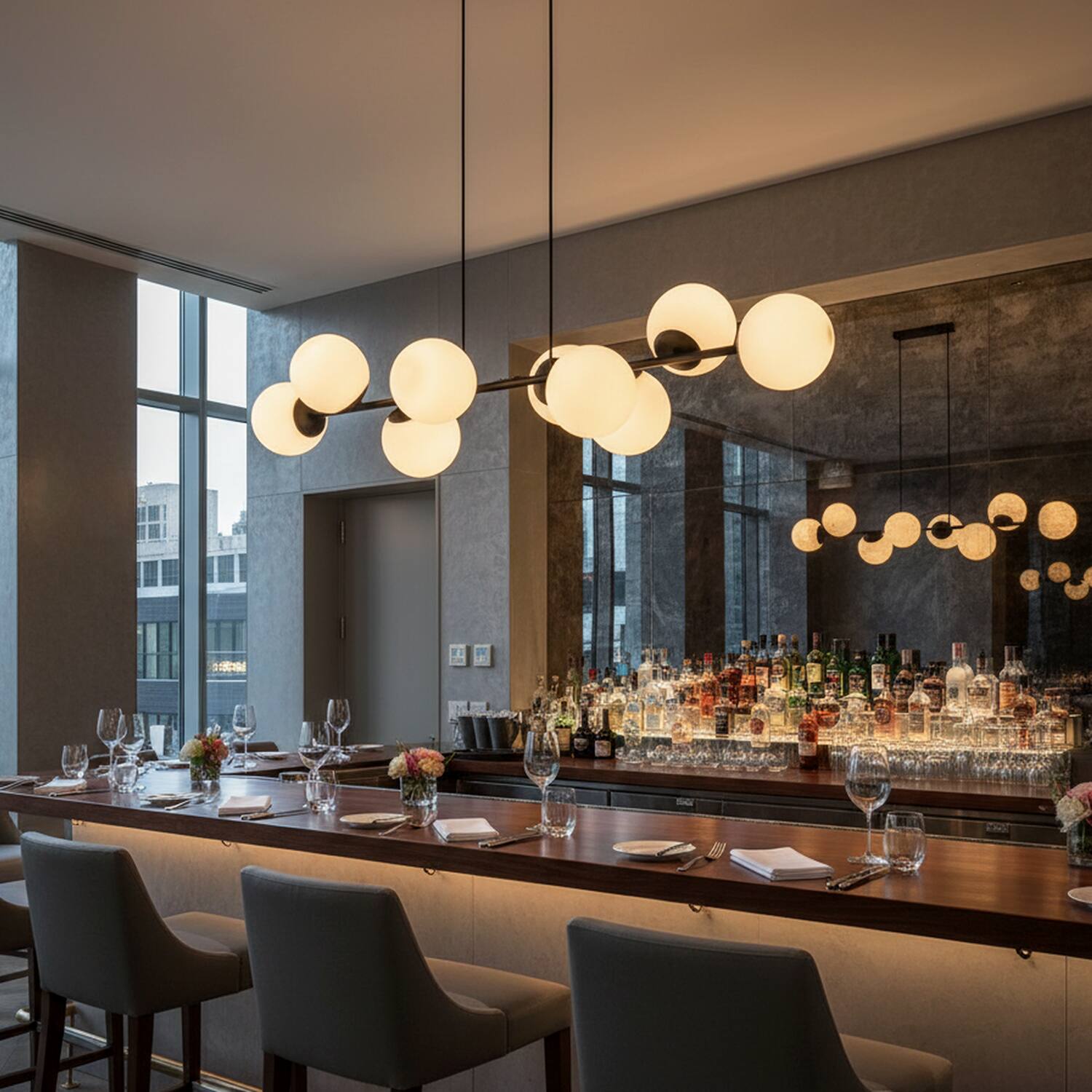 Back. Umeiluce - Modern 8-Light 49.2 Inches Kitchen Island Linear Chandelier E12 - Matte Black.