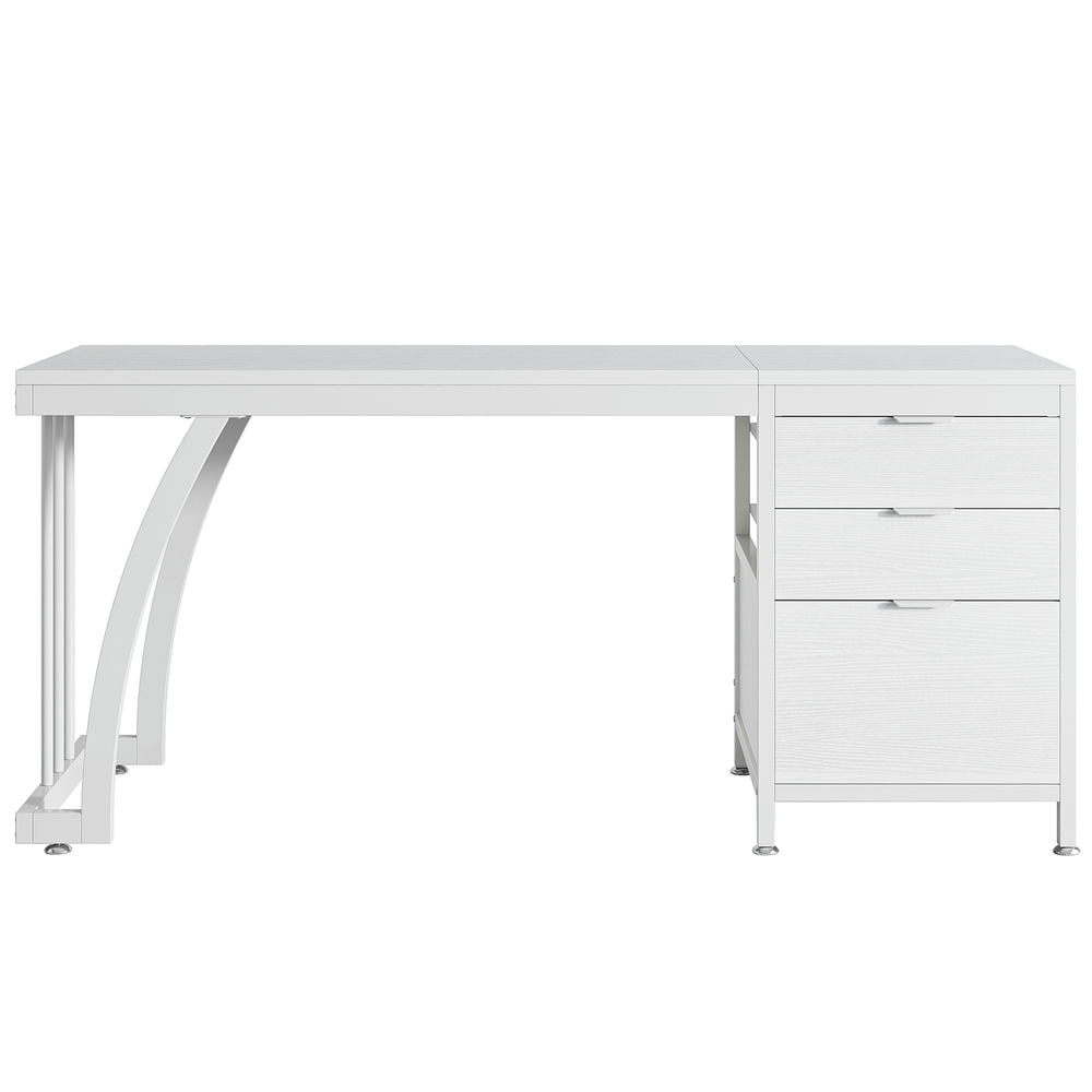 Left. Kadyn - Kadyn Study Writing Desk, Computer Desk,Industrial Computer Desk, 59" Study Desk with Reversible Drawer Cabinet,White - White.