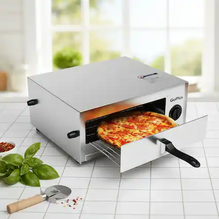 Front. Forest'nSky - Commercial Pizza Oven, Stainless Steel Countertop, 14" or 16" Baking Pan Included, for Restaurant, Kitchen, Bakery - Silver.