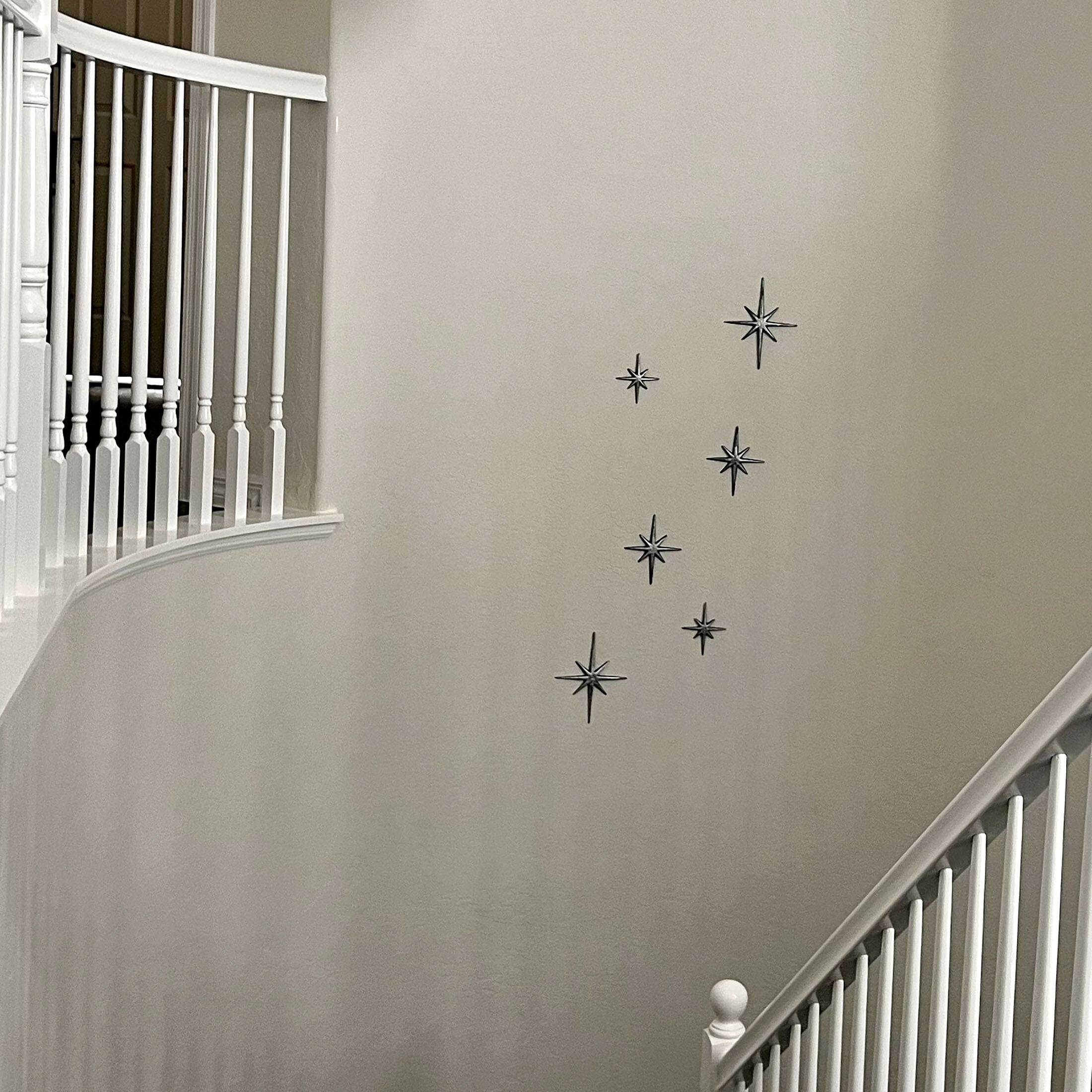 Alt View 4. Zeckos - Set of 6 Metallic Silver Cast Iron Starburst Wall Hangings 8 Pointed Stars - Silver.