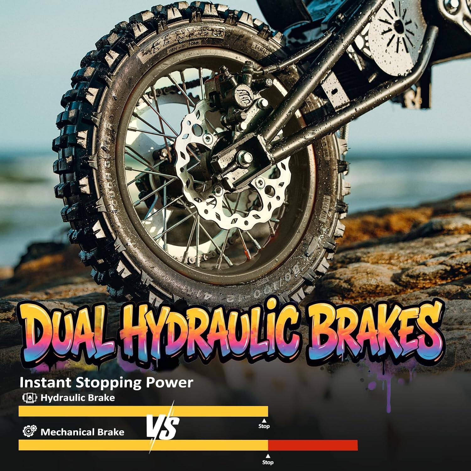 DUAL HYDRAULIC BRAKES

Instant Stopping Power

Hydraulic Brake VS Mechanical Brake

Stop