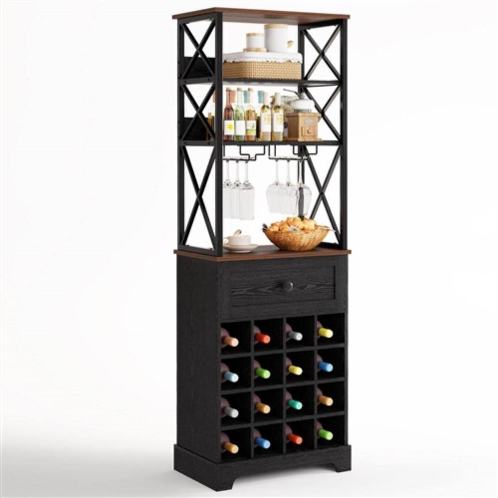 Left. Hivvago - Black/Brown Wine Rack Kitchen Bar Storage Cabinet Shelf with Glass Holders - Black, Brown.