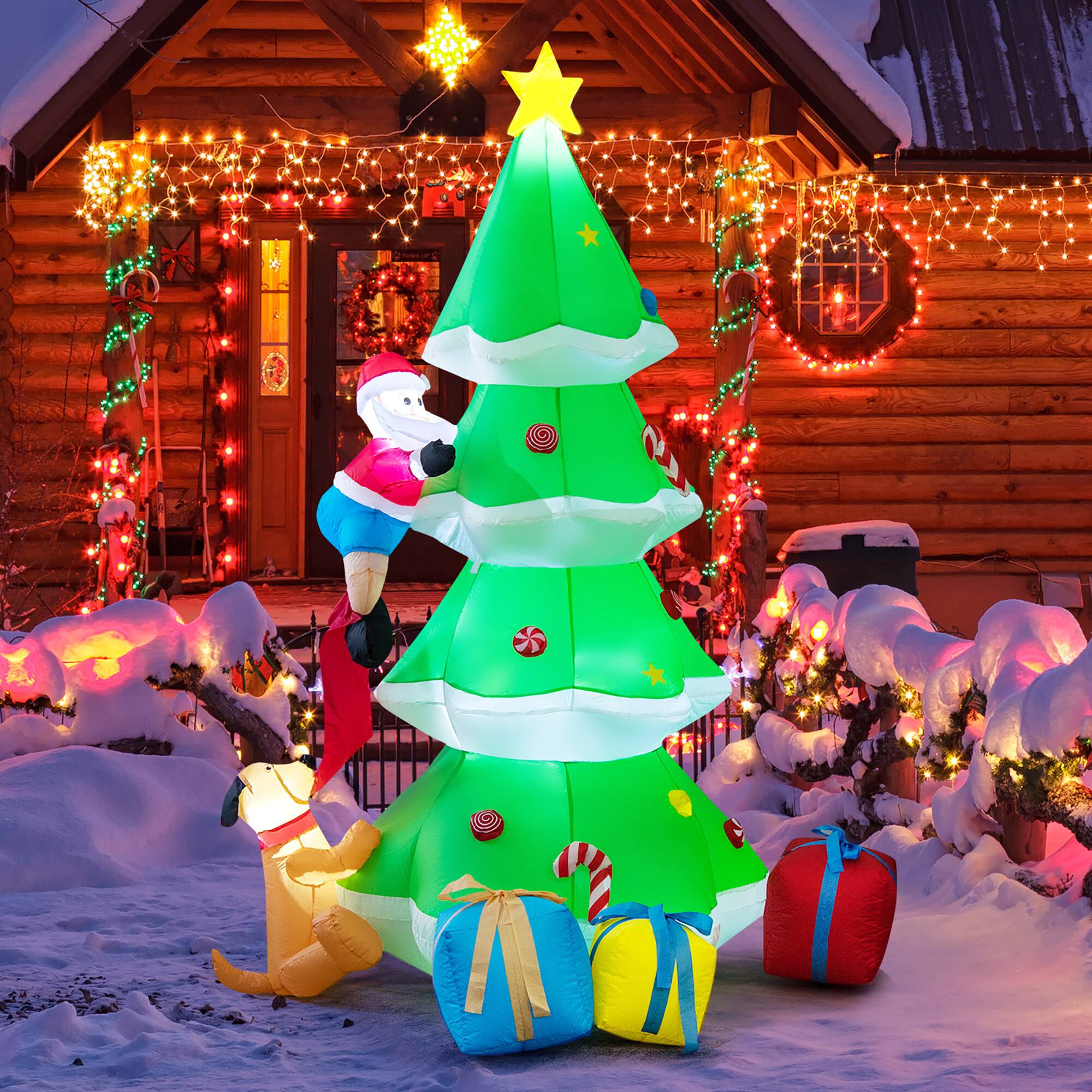 Front. Costway - 7 FT Inflatable Christmas Tree with Santa Claus & Dog Self-inflating Decoration - Multicolor.