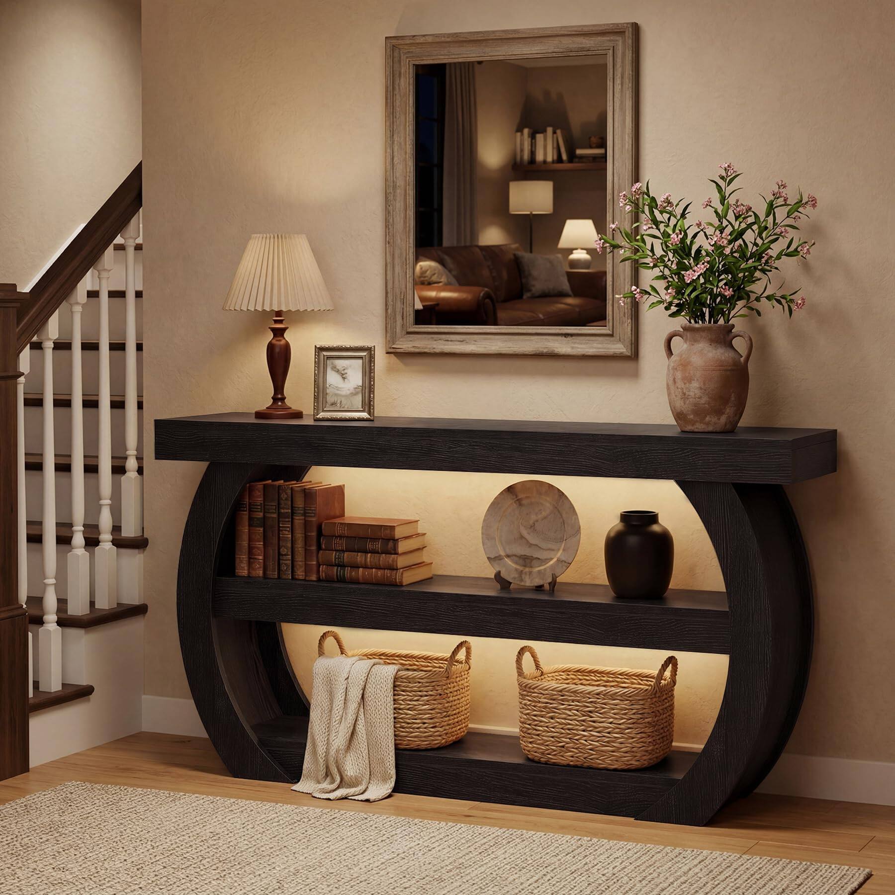Alt View 2. Tribesigns - Black Console Table, 63-Inch Farmhouse Wood Entryway Table - Black.