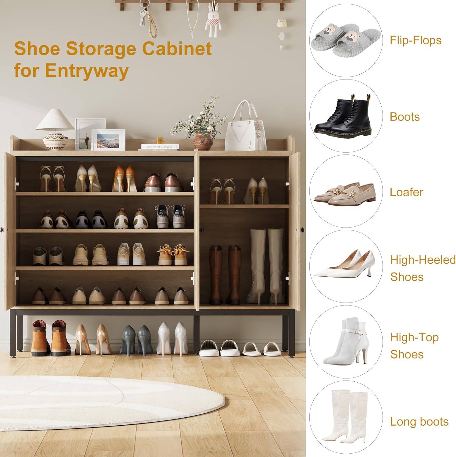 Shoe Storage Cabinet for Entryway

- Flip-Flops
- Boots
- Loafer
- High-Heeled Shoes
- High-Top Shoes
- Long boots