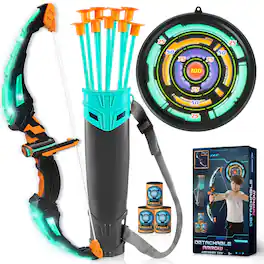 Joyfy - Kids LED Bow and Arrow Toy Set with Suction Cup Arrows, Target, Case for Outdoor Play Gift Ages 6-12