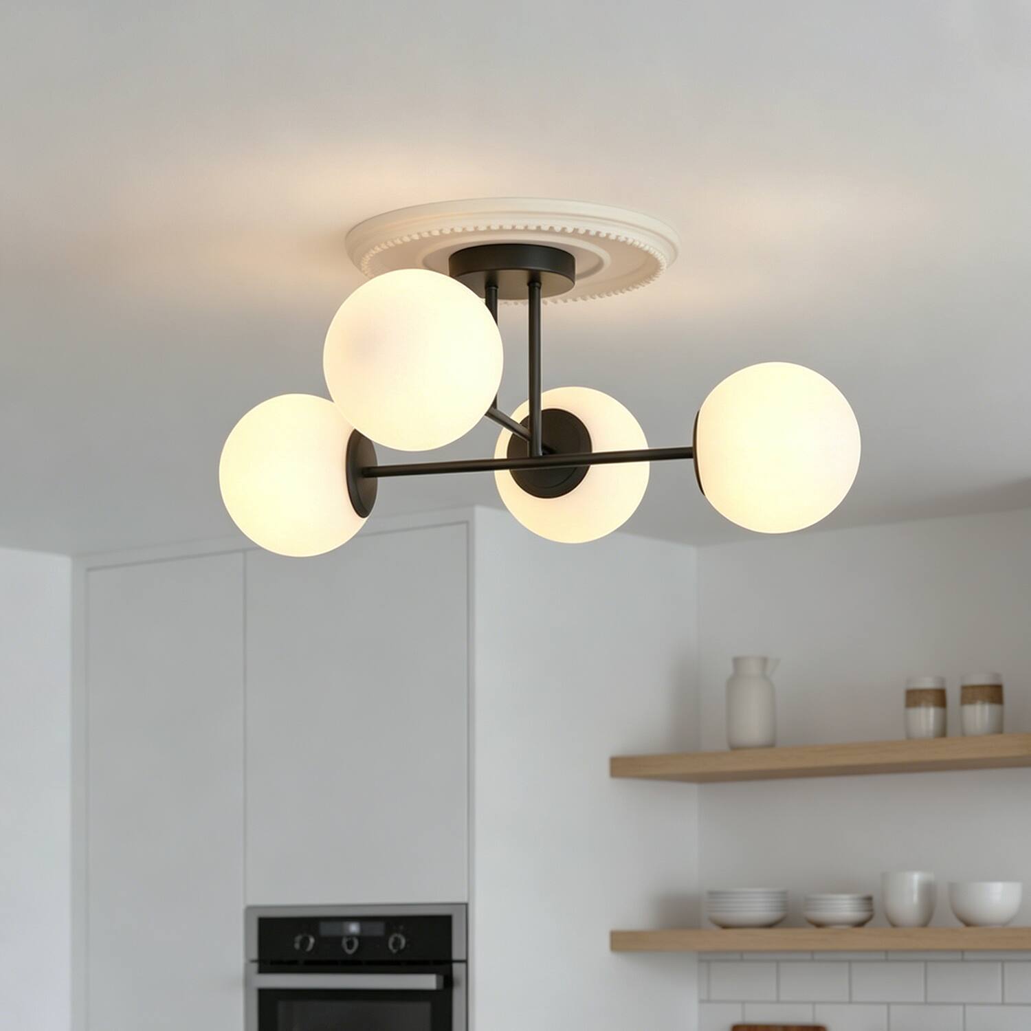 Alt View 5. Umeiluce - Modern 4-Light 22.4 Inches Semi-Flush Mount Glass Globes E12 Metal - Matte Black.