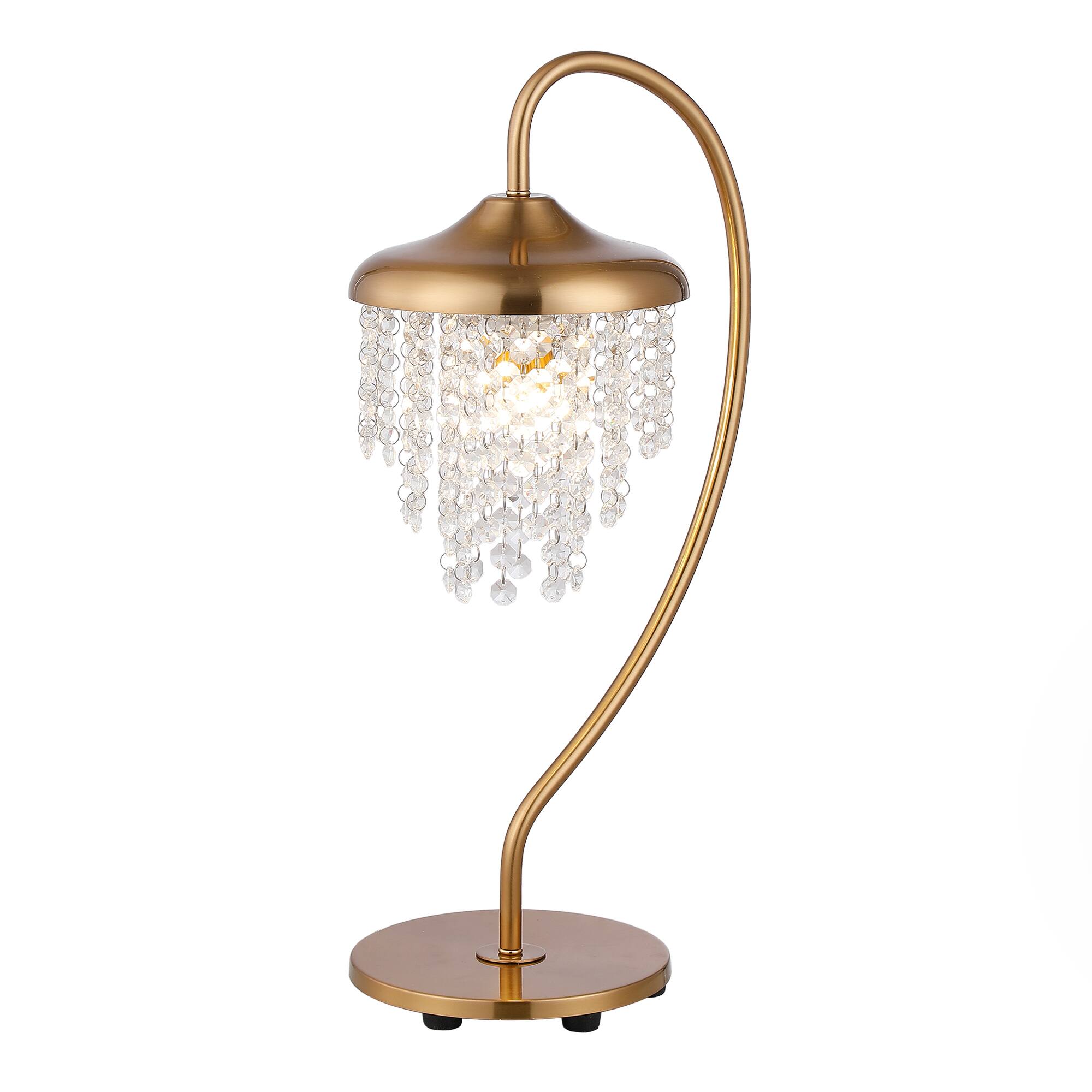 Alt View 1. Parrot Uncle - 21" Modern Arched Table Lamp with Hanging Crystal and Dimmable Switch - Gold.