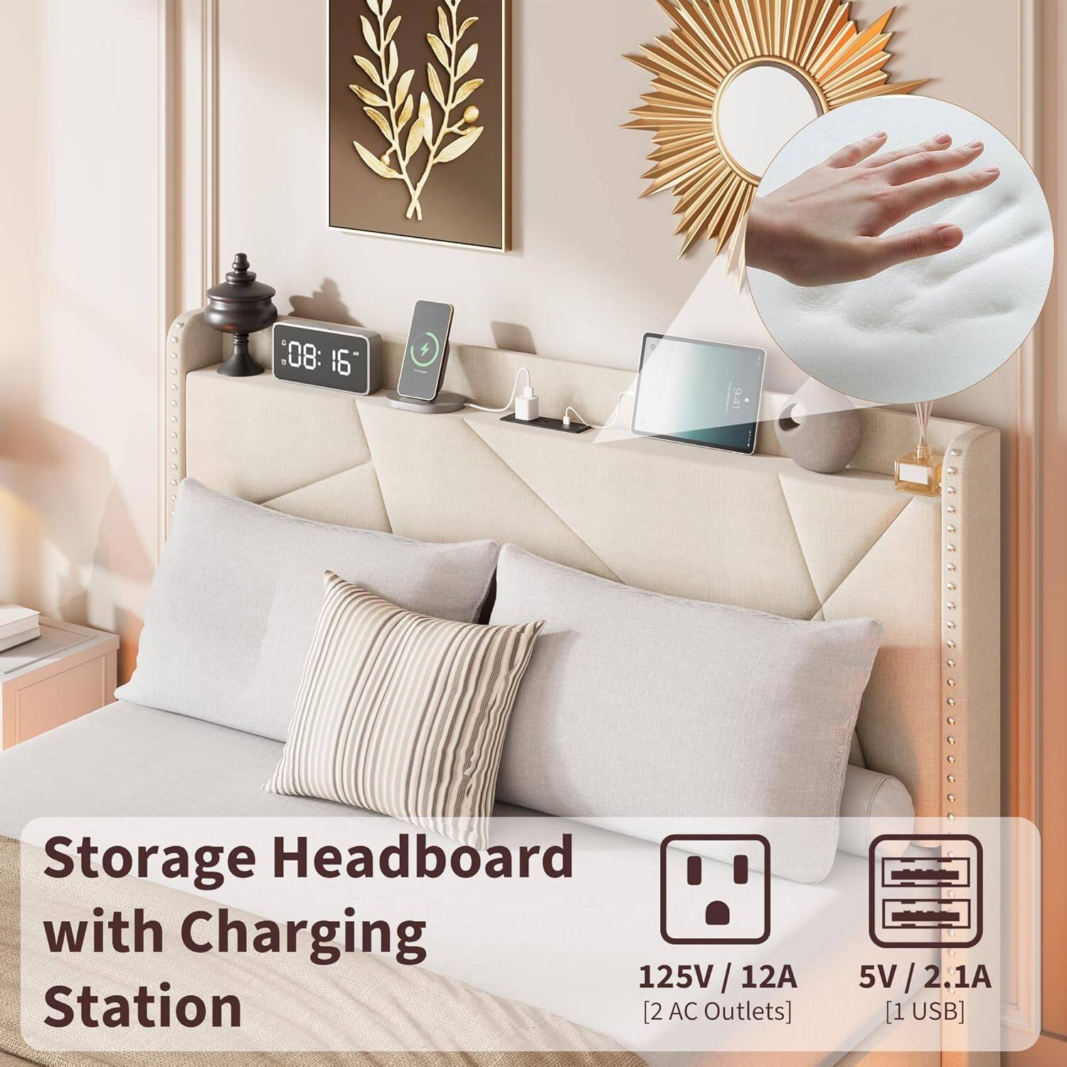 Storage Headboard with Charging Station

125V / 12A [2 AC Outlets]

5V / 2.1A [1 USB]