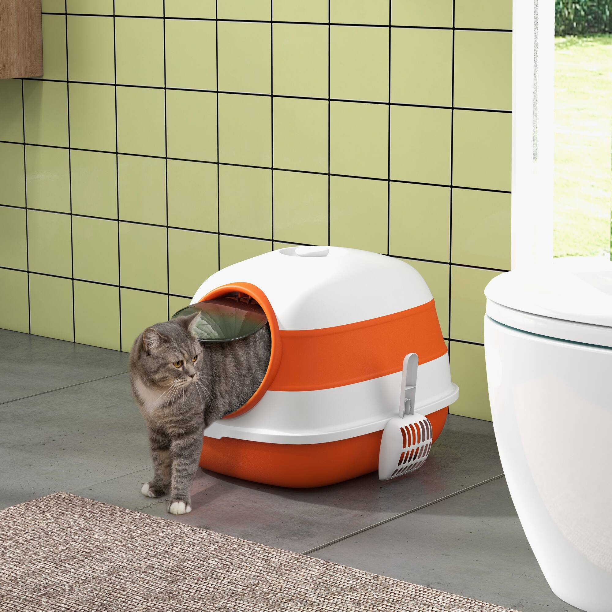 Back. Dexmalle - Dexmalle-Foldable Cat Litter Box with Lid,Air Freshener-Orange - Orange.