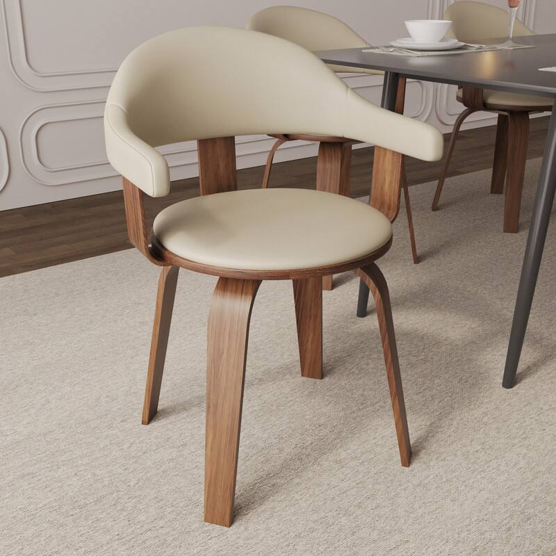 Angle. LeisureMod - Brivo Modern Leather Upholstered Side Dining Chair with Open Back and Swivel for Home Living Room or Office - Cream.