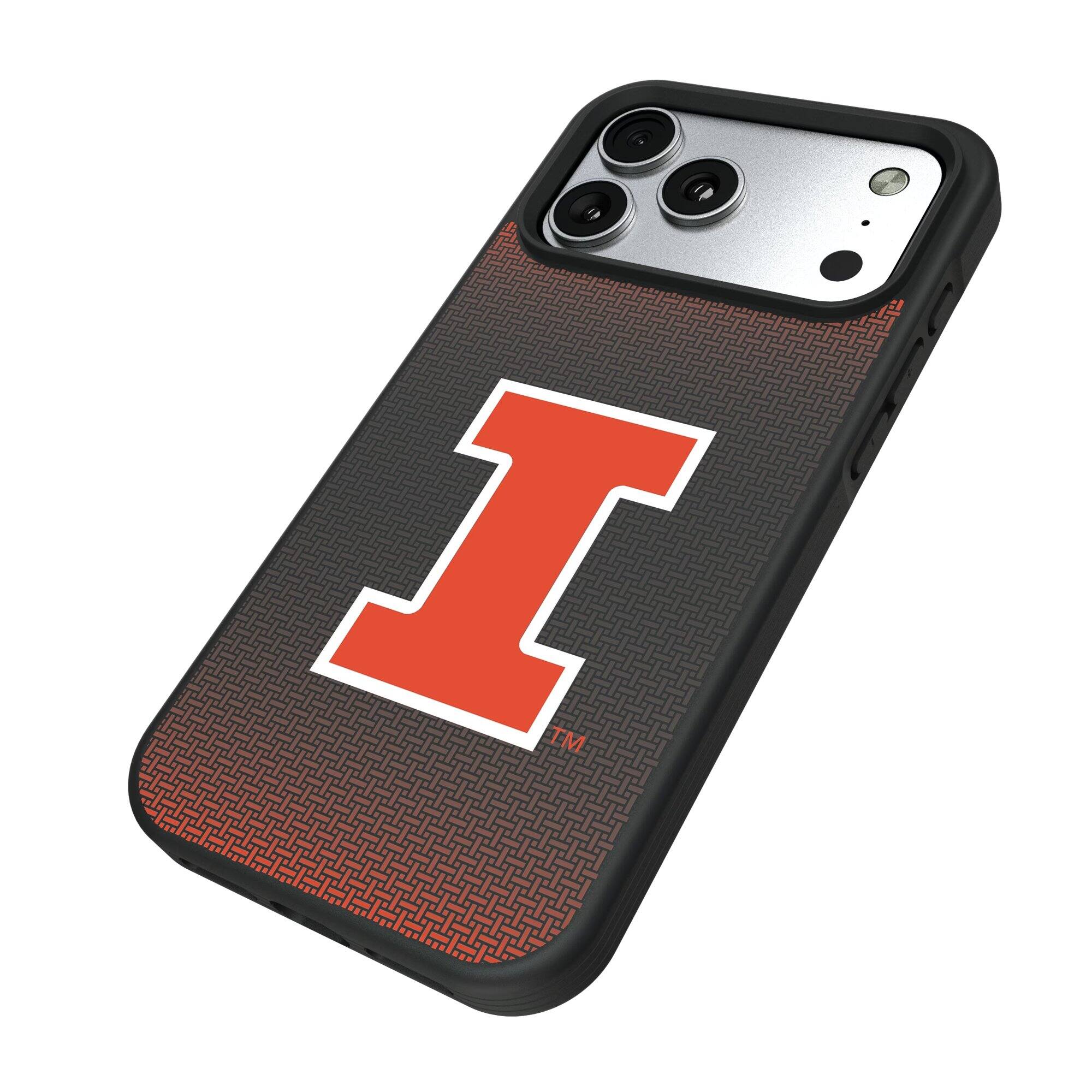 Alt View 1. Keyscaper - Illinois Fighting Illini Linen Logo iPhone Bump Case - 13 Pro Max - Black.