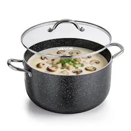 VEVOR - Aluminum Stock Pot, 12-Quart Nonstick Ceramic Coated Pot with Glass Lid,PFOA-Free, PFAS-Free, Compatible with Gas Stoves - Black