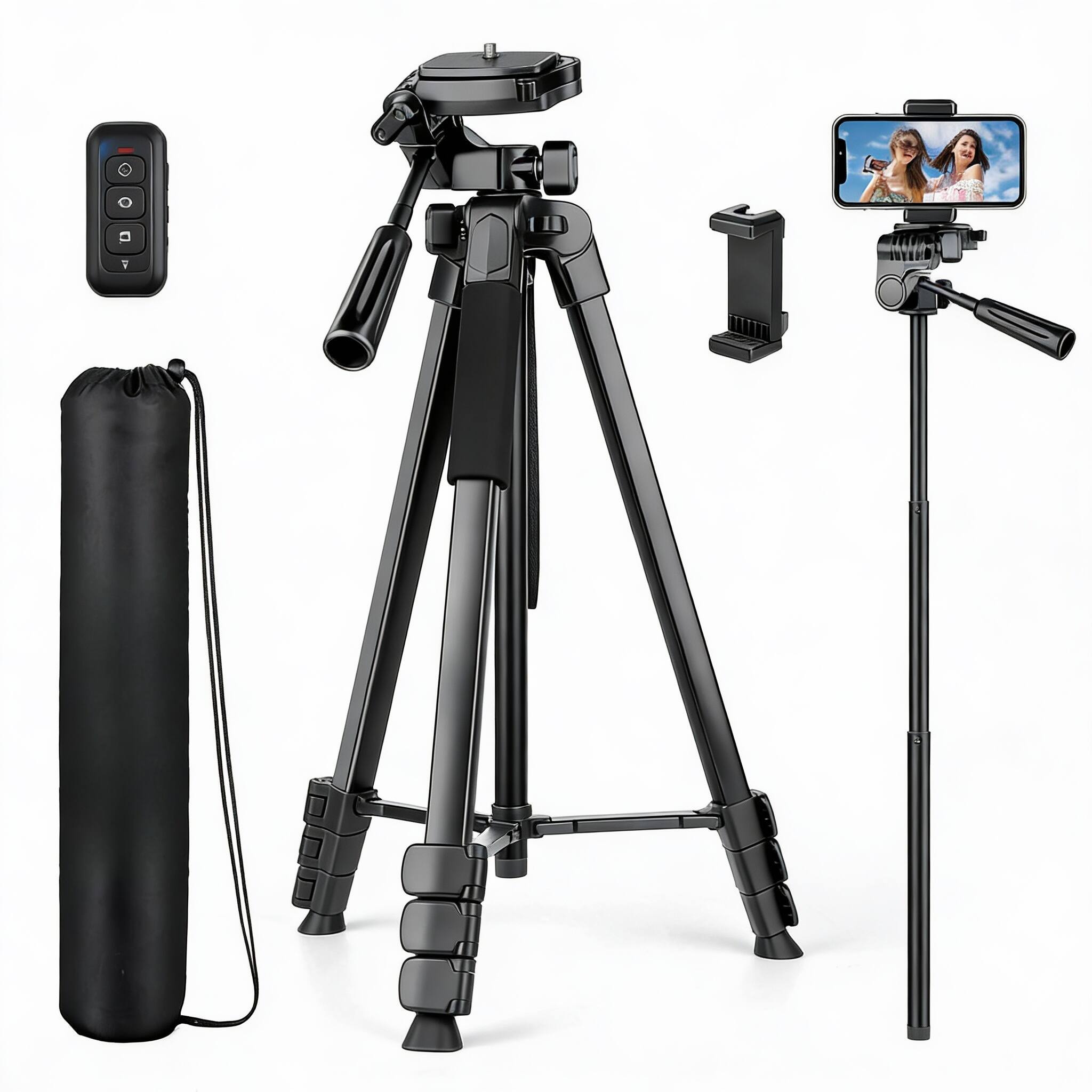Left. METALTON - Phone Tripod Cell For Extra Long Tall Tripods Selfie Stick With Wireless Remote Extendable Holder Stand Cam... - Black.