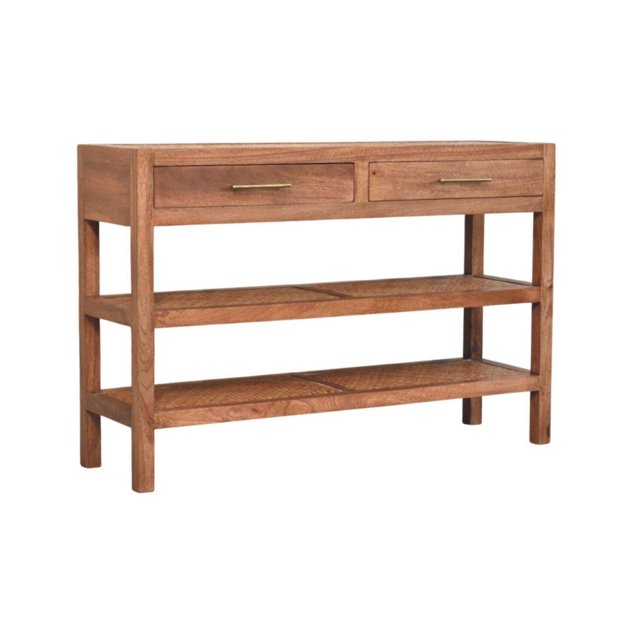 Left. Artisan Furniture - Artisan Furniture Solid Wood Woven Tier Console, 2 Drawer, Brown - Brown.