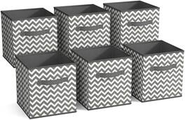 Sorbus - Foldable Storage Cubes - 6 Fabric Baskets for Organizing Pantry, Closet, Shelf, Nursery, Playroom, Toy Box, Cubby - Gray Chevron
