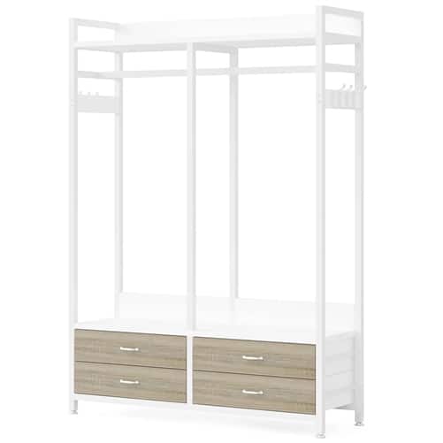 SlickBlue - Freestanding Garment Rack with Clothes Hanging Rod and 4 Storage Drawers - White