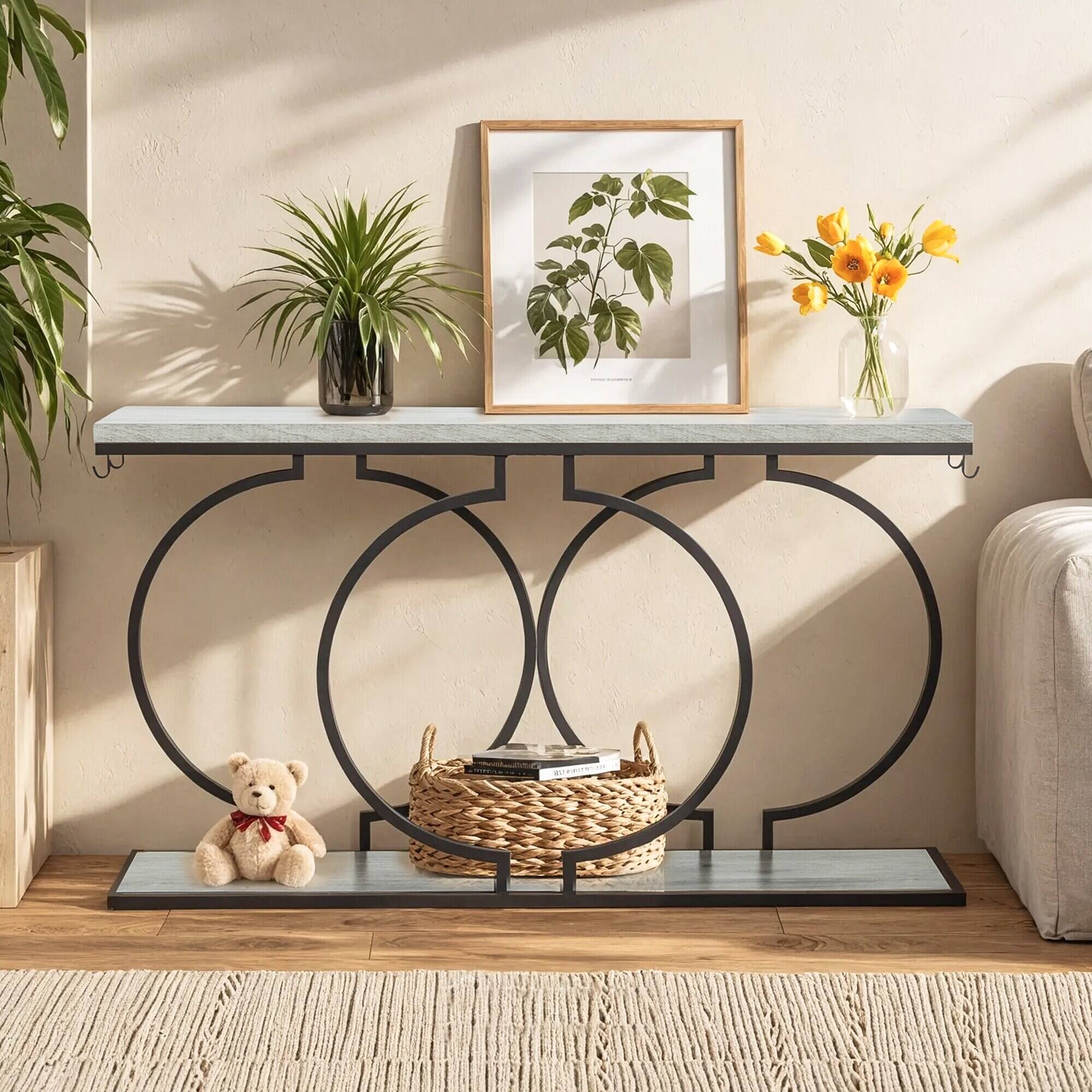 Alt View 4. U-HOMY - Grey Console Table with Shelves – 31.5"H Modern Narrow Entryway Table, Sofa Table Behind Couch - Black.