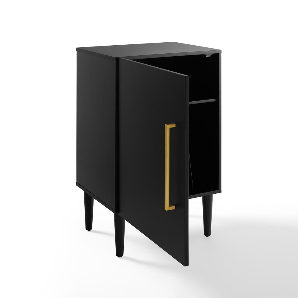 Left. Crosley Furniture - Everett Medium Record Player Cabinet With Vinyl Storage - Matte Black.