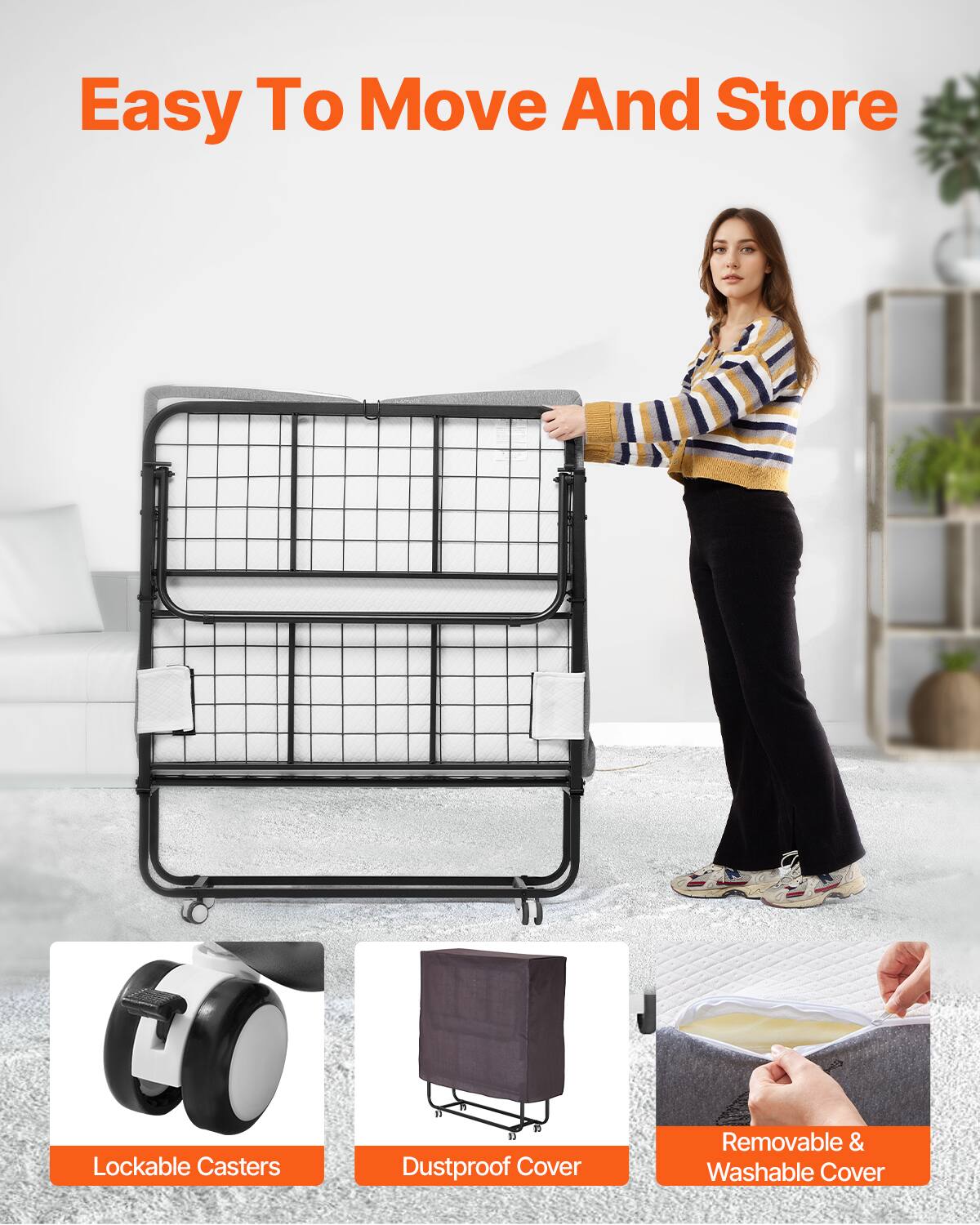 Easy To Move And Store

- Lockable Casters
- Dustproof Cover
- Removable & Washable Cover