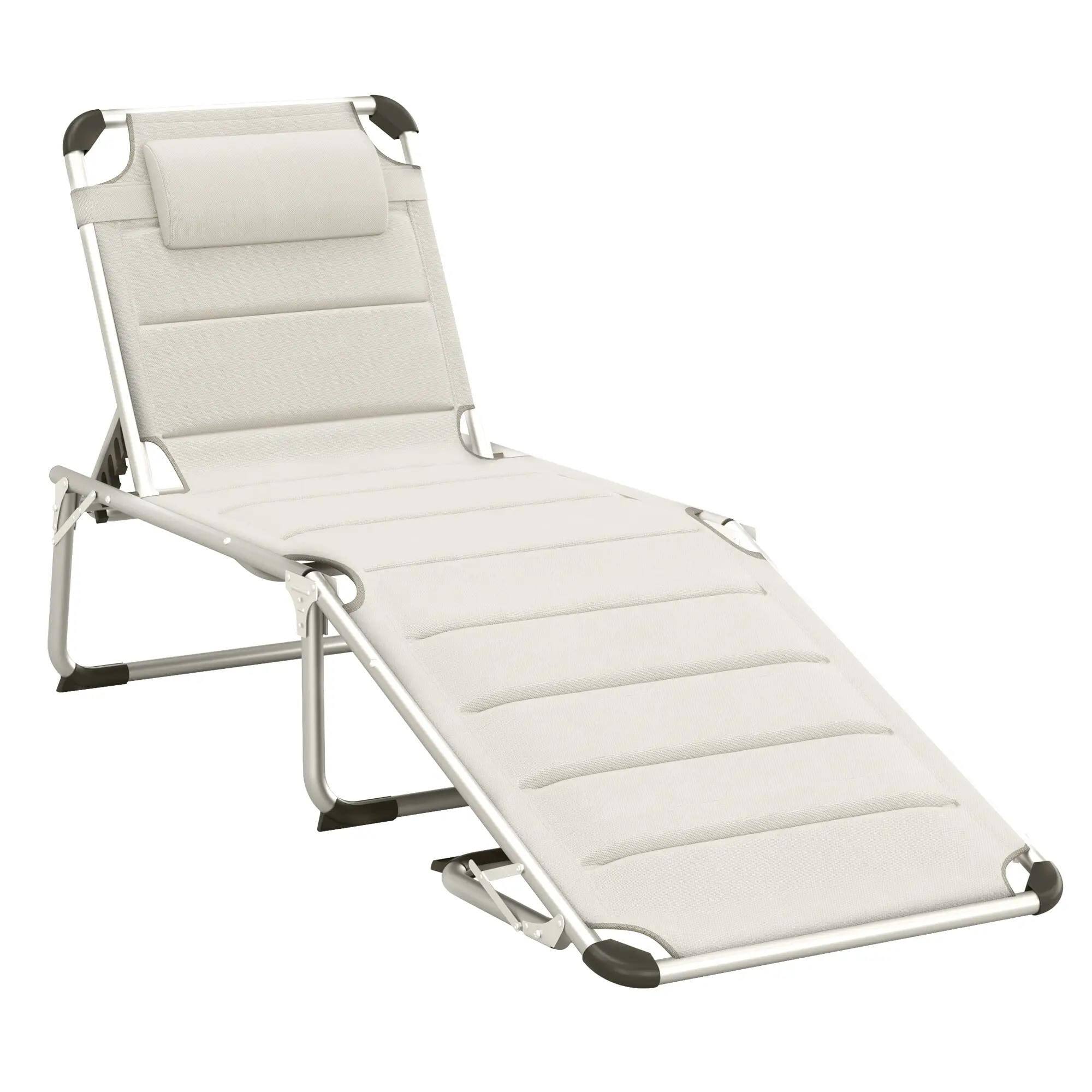 Angle. Resenkos - Resenkos Folding Lounge Chair Outdoor 5-Level Reclining Chaise Lounge Chair Outdoor Camping Tanning Chair, Cream White - Cream White.
