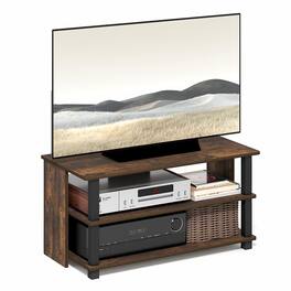 Furinno - SULLY TV Stand, Entertainment Center with Open Shelf, TV Console for TV up to 40 Inch, Open Frame for Cable Management - Amber Pine/Black