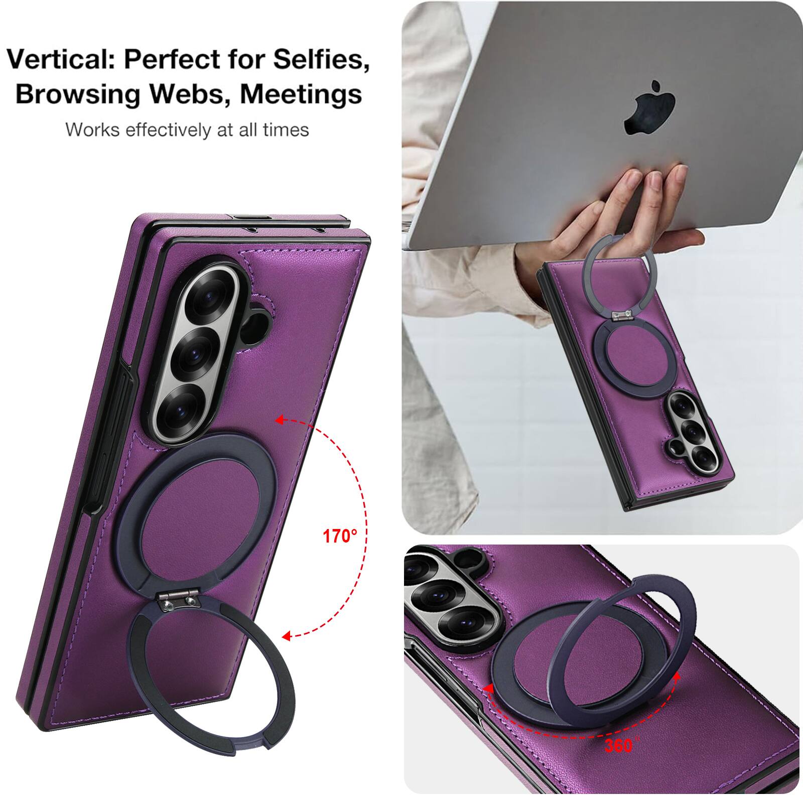 Vertical: Perfect for Selfies, Browsing Webs, Meetings  
Works effectively at all times  

170°  
360°