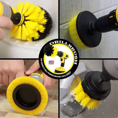 4-Piece Drill Brush Attachment Set – Yellow Scrub Brushes For Cleaning Shower & Bathroom