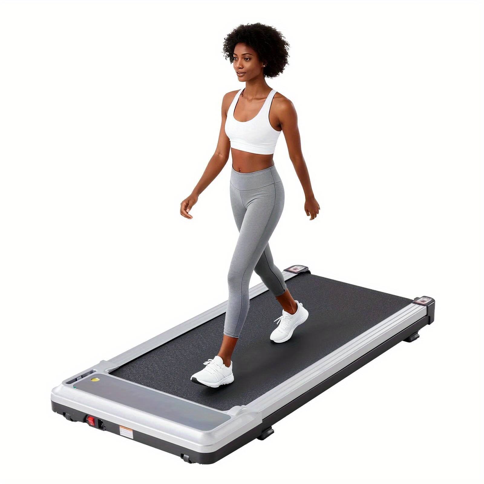 Angle. AENKYO - Walking Pad Treadmill Compact & Portable Walking Pad, Quiet Operation, Adjustable Speed Settings - Silver.