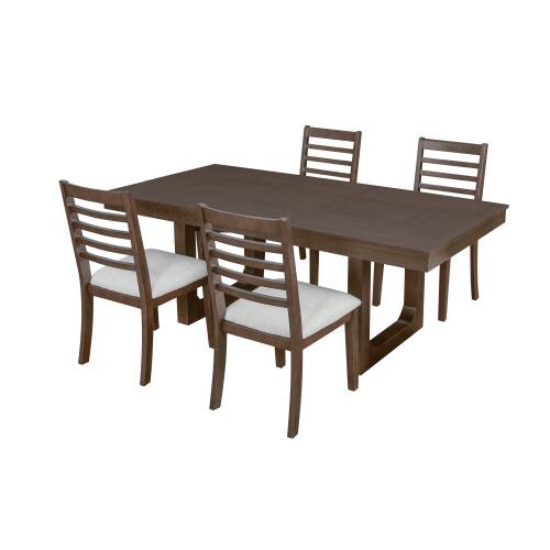 Alt View 3. LUCKY ONE - 5-Piece Farmhouse Set with 18" Leaf, 78" Extendable Dining Table and 4 Chairs - Beige,Walnut.