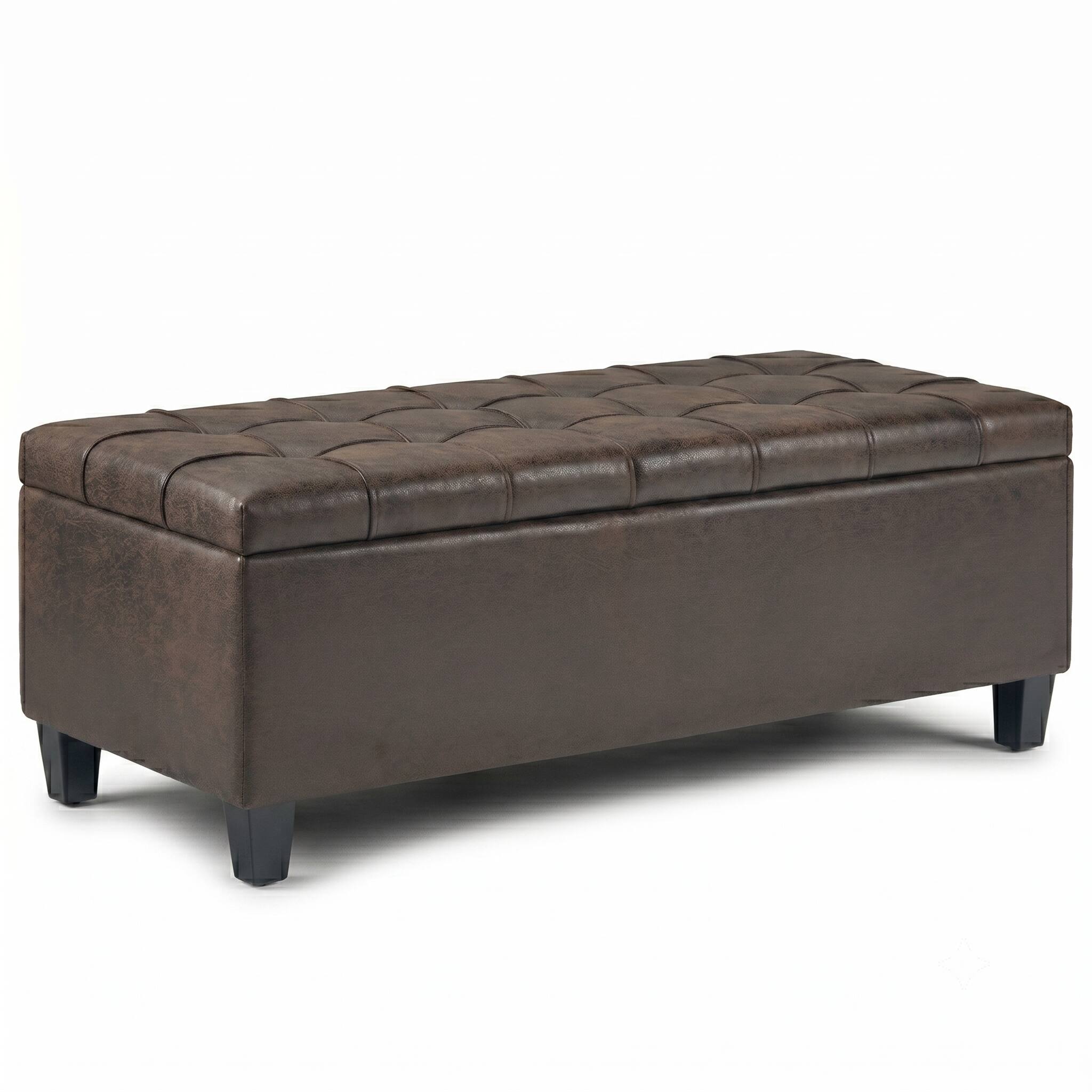Angle. Simpli Home - Simpli Home Harrison 48W Large Storage Ottoman Bench - Distressed Brown.