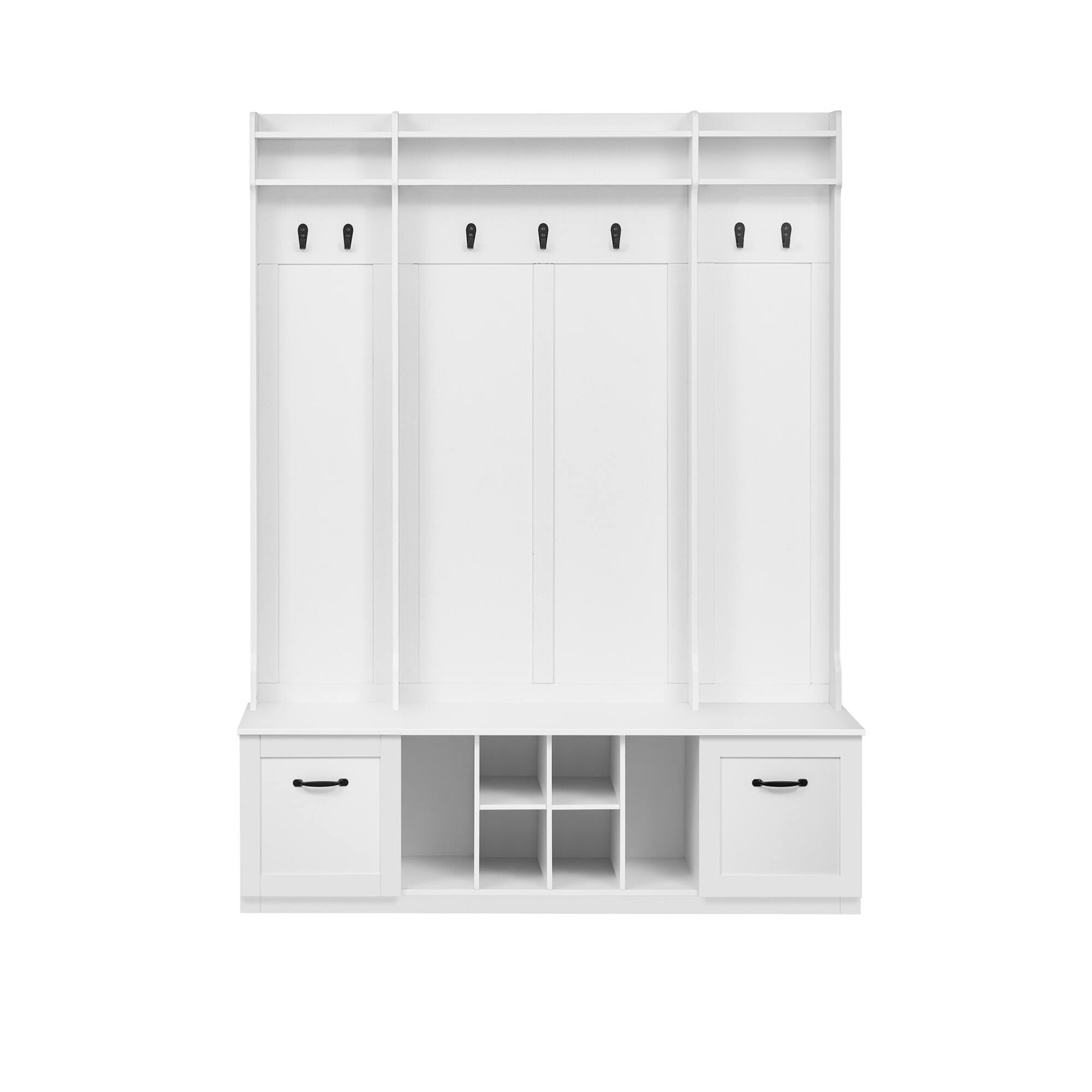 Alt View 7. GOODSILO - 5-in-1 Entryway Storage Bench with Coat Hooks, 2 Drawers and Adjustable Shelves for Hallway Organization and Living Room - White.