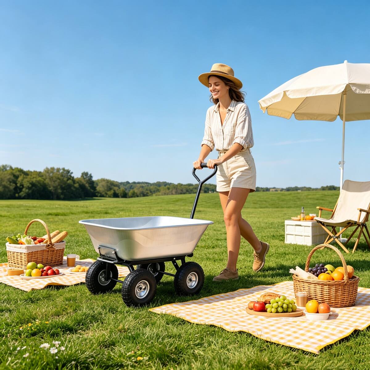 Alt View 2. Loheer - Loheer Folding Poly Garden Dump Truck Steel Frame Garden Cart 300 lb Capacity Silver.