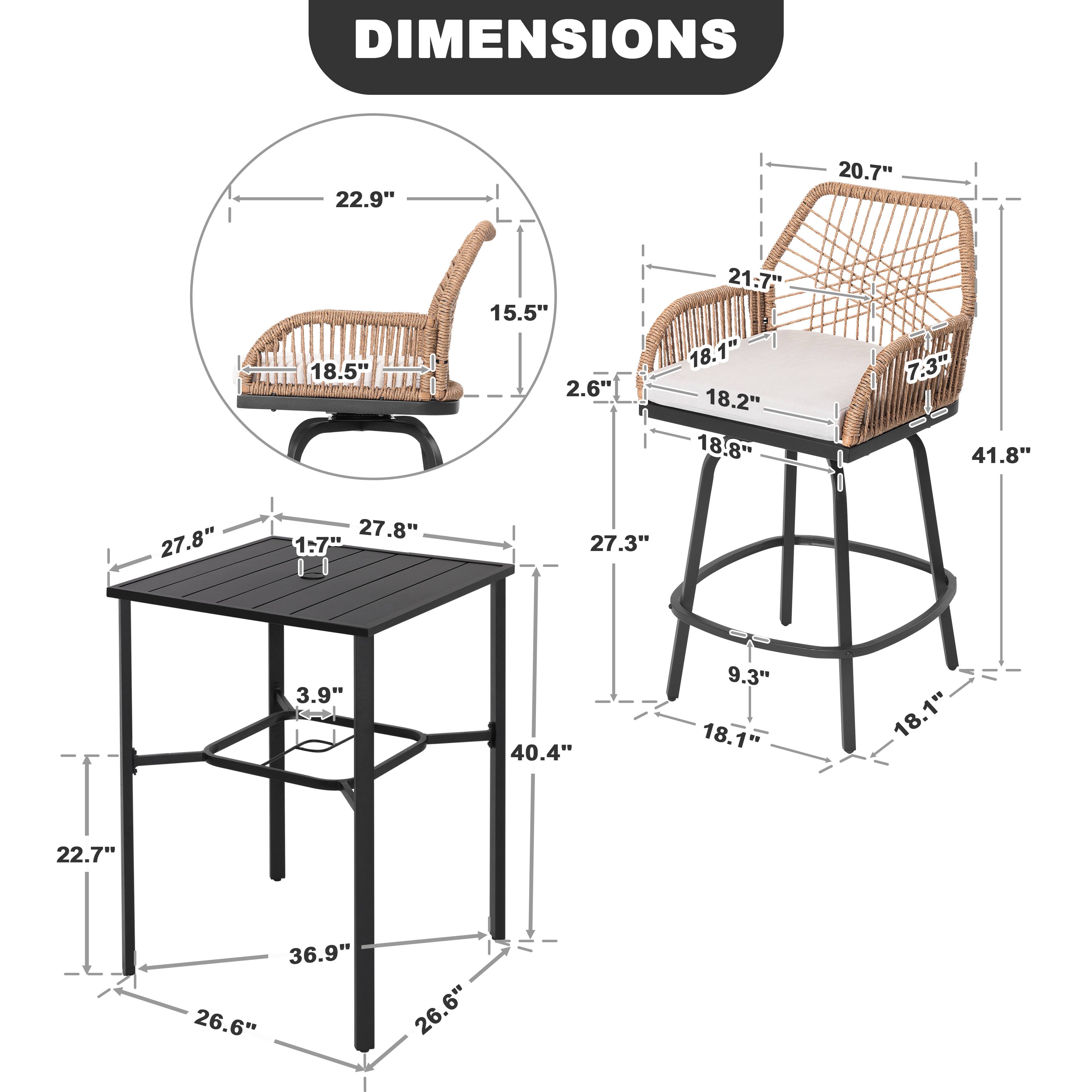 DIMENSIONS  
22.9" 20.7" 18.5" 15.5" 2.6" 21.7" 18.1" 18.2" 18.8"  
BR 7.3" 41.8" 27.8" 27.8" 1.7" 27.3" 3.9" 40.4" 9.3" 18.1" 18.1" 22.7" 36.9" 26.6" 26.6"