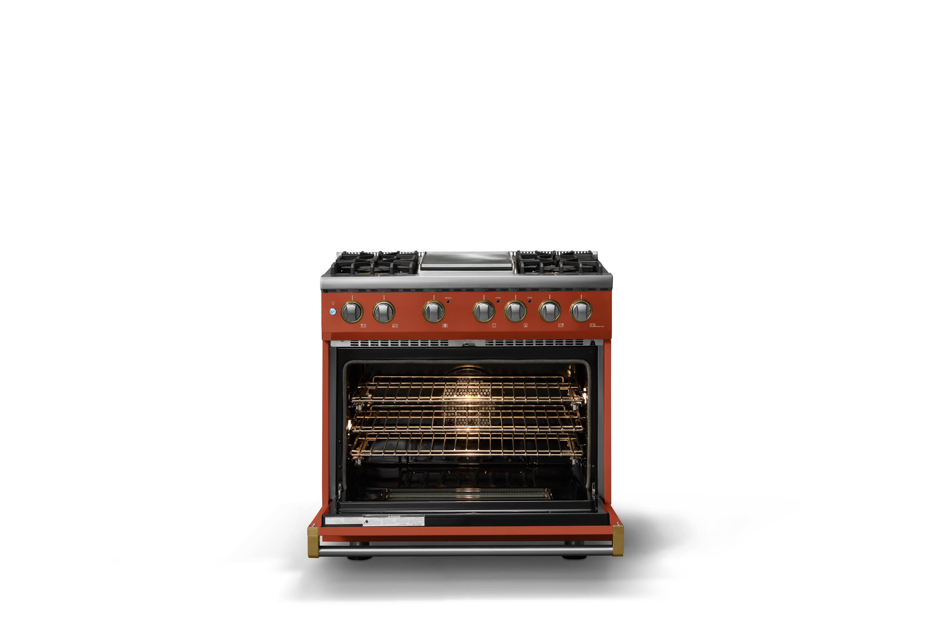 Alt View 2. Viking - 36"W. Pro5S 5.6 Cu. Ft. Freestanding Self-Clean Sealed 4B LP DF Convection Range/Grdl-Spiced Cider/Brushed Brass - Spiced Cider.