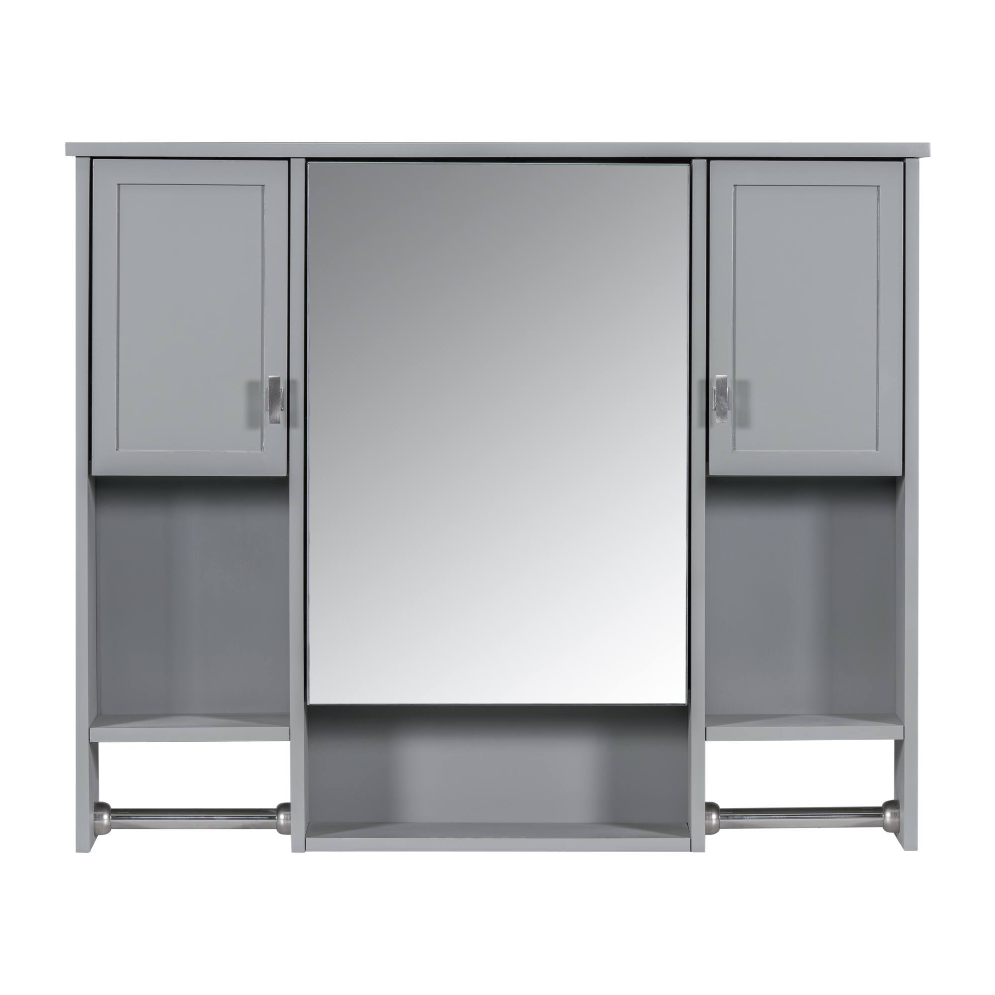 Ecooso - 35x28in Bathroom Mirror Cabinet with Towel Bar, Wall Mounted Storage Organizer - Gray