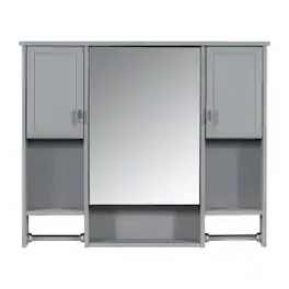 Ecooso - 35x28in Bathroom Mirror Cabinet with Towel Bar, Wall Mounted Storage Organizer - Gray