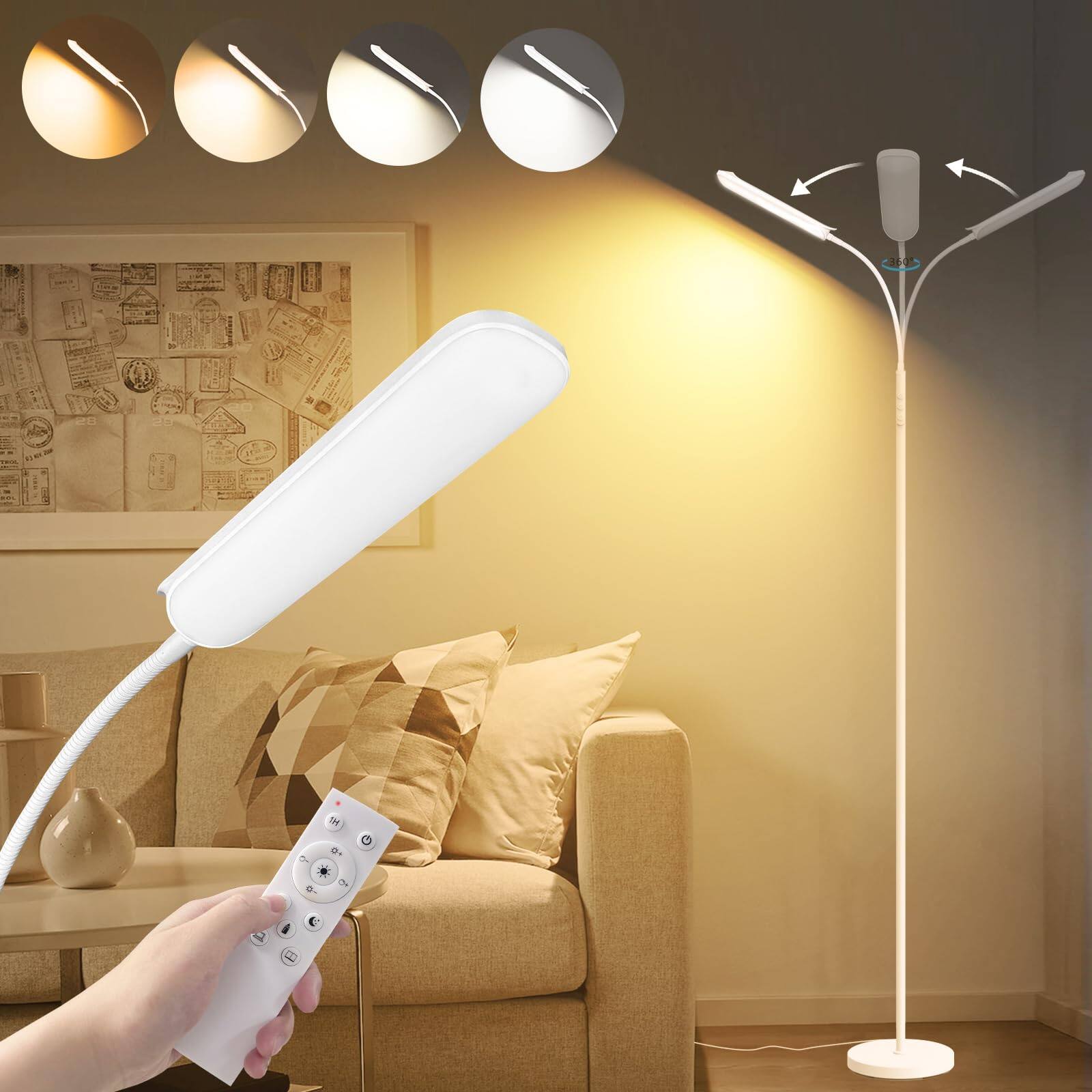 Front. MAGICAL RUBS - Floor Lamp 18w 1800lm Super Bright Led With Remote & Works Smart Plug Dimmable Timing Eye Caring Reading Lamps Standi... - White.