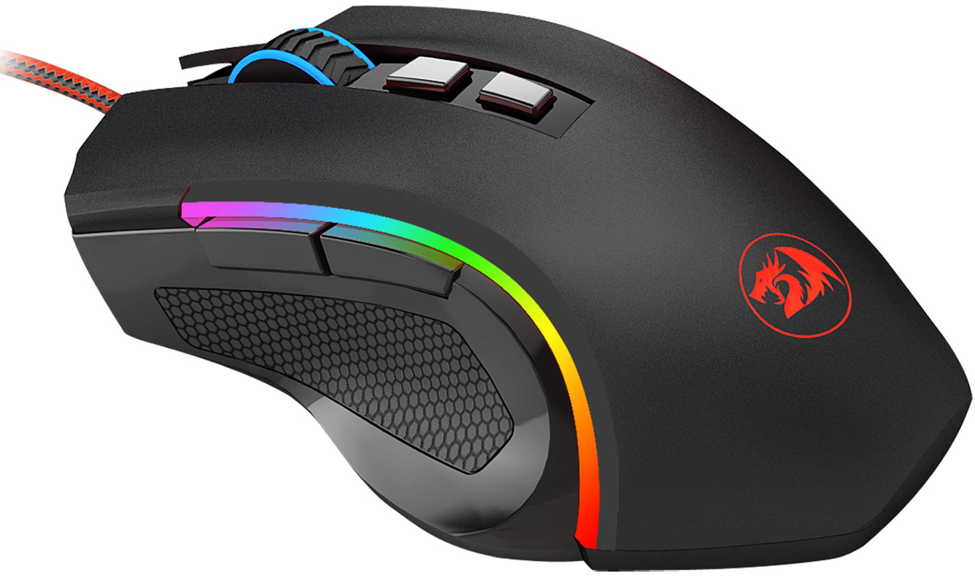 Back. REDRAGON - M602A-RGB Wired Gaming Mouse, 7200 DPI, RGB, 8 Backlit Modes, Ergonomic, 7 Programmable Buttons for Windows PC Gamers - Black.
