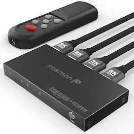 Fosmon - 3-Port 8K HDMI Switch 3 in 1 out, HDMI 2.1 Switch with Remote, Auto-Switching HDMI Switcher, HDCP 2.3 for PS5 Apple TV - Black